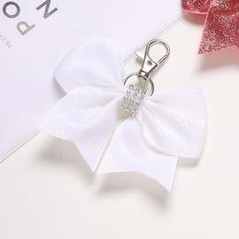 12 Pcs Shiny Glitter Bow Keychain for Girl Bowknot Women Backpack Bag Cheer Team Cheerleading Sports Gift
