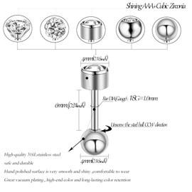 Gabry&jwl 5Pairs Stud Earrings Set 316L Stainless Steel Barbell Ball Earring Tragus Cartilage Helix Lobel CZ Earring Hypoallerge Earrings for Women Men Silver Ear Studs (5Pairs Silver)