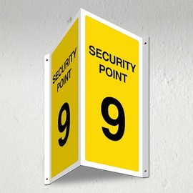 V Safety Security Point 9-3D Corridor Sign 340 x 300 mm - 3mm Indoor Palboard + Fold & Drill Holes - Customised