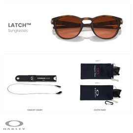 Oakley Latch OO9265 926560 53MM Matte Brown Tortoise/Prizm Brown Gradient Round Sunglasses for Men+ Bundle Accessory Leash Kit, Microfiber Pouch