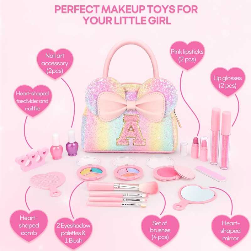 Kids Washable Makeup Kit for Girls, 17 Pcs Non Toxic