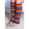 Pachamama Women 100% Wool Legwarmer Handknitted Rainbow Colours Stripe Multicoloured