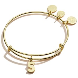 Alex and Ani Expandable Bangle for Women, Initial S Letter Charm, Shiny Gold Finish, 2 to 3.5 in