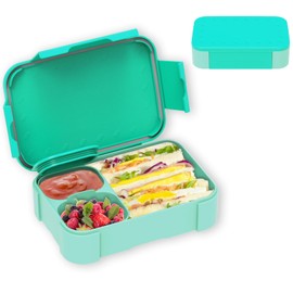 XJIANFU Brotdose Kinder mit Fächern,900ml Auslaufsichere Bento-Box, Kinder-Lunchbox,Auslaufsicher Fächern,Jausenbox Brotbox für,Mädchen & Jungen,Mikrowelle/spülmaschinenfest (Lake Blue)