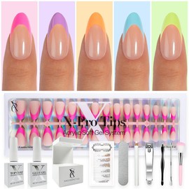 SXC Cosmetics X-Pro Tips French Tip Press On Nails - Vibrant Pastel Glow in the Dark Series Starter Kit Acrylic Soft Gel System Matte Finish Manicure:_GLOW115KIT-M Almond