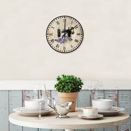Wall Clocks Vintage Sewing Machine Kitchen Wall Clock Battery-Powered with Quartz Movement Farmhouse Flower Floral Round Clock for Living Room Kitchen Bedroom 10 Inch