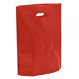 50 Red Plastic Carrier Bags - 15" x 18" x 3" Large Coloured Bag - Reusable Retail Market Traders Fashion Colored Carriers