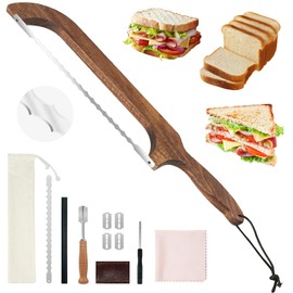 Wooden Bread Bow Knife for Homemade Bread,15.7in Serrated Sourdough Knife Slicer, Double Serrated Bread Knife for Bread,Bagels,Fruits, Baguettes for Left and Right Hand Use(12pcs)