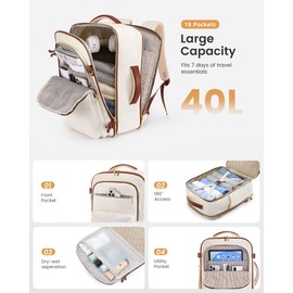 LOVEVOOK Carry On Travel Backpack for Women, Airline Approved Personal Item Bag with 17" Laptop Compartment, 40L Water-Resistant Weekender Backpack for Travel, Commuting, Business Trips