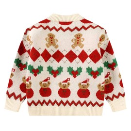 SMILING PINKER Little Girls Christmas Sweater Chunky Knitted Santa Reindeer Pullover Warm Winter Top(6 Years,Beige)