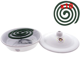 CERÁMICA ESPAÑA Räuchergefäß für Räucherstäbchen, Citronella, natürliches Mückenabwehr, Modell J01, 16 x 16 x 7 cm, 10 Zitronengras-Spiralen im Lieferumfang enthalten