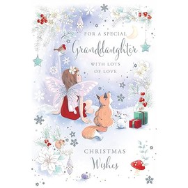 Granddaughter Christmas Card Modern Fairy Fox Rabbit 7.5" x 5" Lovely Verse