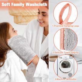 PHOGARY Face Cloths for Washing Face, Coral Fleece Microfiber Wash Mitts, Soft Absorbent Facial Body Wash Cloths, Adult European Bath Mitt, Machine Washable, 4Pack, 23x16cm, Grey