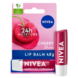 NIVEA Cherry Shine Lip Balm (4.8g), Flavoured Lip Balm with Shea Butter, Natural Oils and Vitamins, Provides 24h Moisture and a Soft Red Shine, Vegan Lip Care Formula