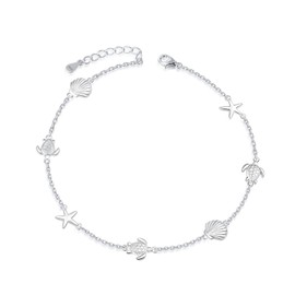 BEILIN 925 Sterling Silver Ocean Beach Anklets for Women Starfish Conch Turtle Ankle Bracelets for Women
