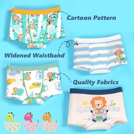 GRPSKCOS Boys Underwear, Toddler Kids Boxer Briefs 4 Pack Soft Cotton Dinosaur Boys Underwear(03 Lion, 2-4T)