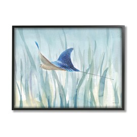 Stupell Industries Stingray Aquatic Animal Ocean Blue Spotted Sea Creature, Design by Danhui NAI Black Framed Wall Art, 14 x 11