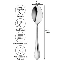 Stainless Steel Sliver Tea Spoons for Coffee & Dessert, Home, Kitchen, Restaurant, Picnic Party, Camping Small Spoons Cutlery Set, Dishwasher Safe (Windsor Line, 12 Pieces)