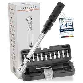 FLEXBERG® Bicycle Torque Wrench [2-20 Nm] - Ideal for Bicycle & Motorcycle - Torque Wrench 1/4 - Includes 11 Bits, Torx & Adapter - Mini Torque Wrench, Bicycle Torque Wrench