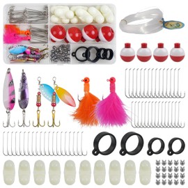 95Pcs Fishing Accessories Kit Including Fishing Line Jig Head Hook Spoon Spinner Bait Fishing Float Bobbers Split Shot Sinkers for Bass Crappies Trout
