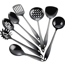 Kelendle 8 Piece Stainless Steel Kitchen Utensil Set Black Nonstick Cooking Utenisls Titanium Plated Kitchen Tools Gadgets Slotted Spatula Spoon Turner Ladle Dishwasher Safe