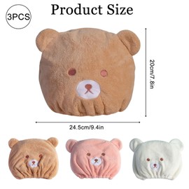 Bath Caps, 3PCS Absorbent Bath Caps, Bear Dry Hair Hat, Quick Dry Head Towel Cap for Bath Shower Washing Hair Spa Towel for Kids(3 color)