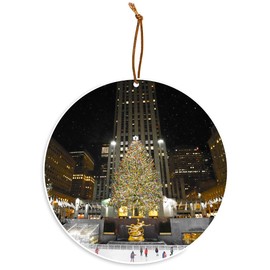 Christmas in New York Rockefeller Center Ice Skaters Tree Ornament/Rear View Mirror Hanging Ornament - Car Mirror Hanging Accessories