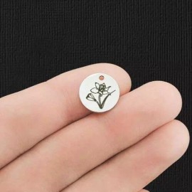 Unbranded Birth Flower Stainless Steel 13mm Round Charms - March Daffodil - BFS007-5949 - Gold, 1