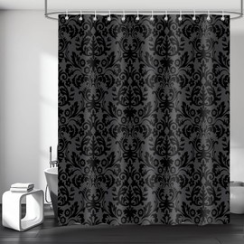 PAOPOED Black Shower Curtain, Damask Vintage Baroque Victorian Antique Adults Foliage Bathroom Decor, Waterproof Cloth Fabric Bath Curtain with Hooks 72 x 72 inch