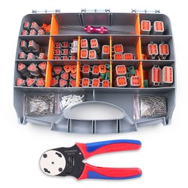 Knoweasy 338pcs DT Deutsch Connector Kit - 2/3/4/6/8/12 Pin Connectors, Deutsch Crimping Tool, Removal Tool, Waterproof Automotive Electrical Connector