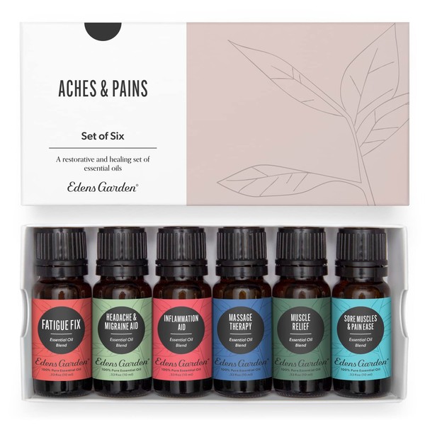Edens Garden Aches & Pains Essential Oil 6 Set, Best 100% Pure Aromatherapy Natural Wellness Kit (for Diffuser and Therapeutic Use), 10 ml