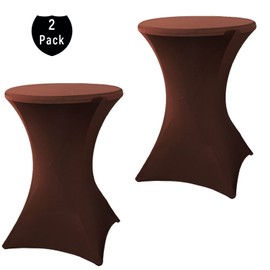 Fhberni 2 Pack 24x43 Inch Brown Cocktail Tablecloth Spandex Round Fitted Table Cover for Wedding Banquet Event Party