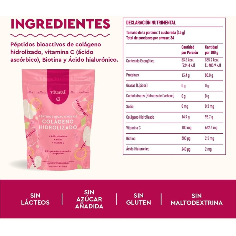 Vitatú Hydrolyzed Collagen Powder for Women – with Hyaluronic Acid,