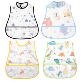 norinori Bib Baby Toddler Bib Waterproof Short Sleeve Bib Feeding Bib Apron with Built-in Pocket for 6-48 Months Boys Girls / Toddlers, color5