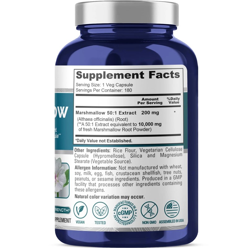 NusaPure Marshmallow Root 50:1 Extract 10,000mg 180 Vegan Caps