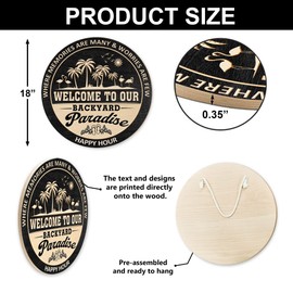 MUCHNEE Backyard Paradise Sign, Backyard Bar & Grill Sign, Backyard Oasis Sign, Patio Décor, Beach House Porch Poolside Paradise Welcome Sign, Barbecue Family Room Gift, Flamingo & Palm Tree Patio Decorations