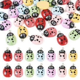 Cheriswelry 28Pcs Ladybug Charms Resin Pendants Charms Cute Animal Insect Keychain Hang Ornament 28mm for DIY Earring Necklace Bracelet Summer Decoration