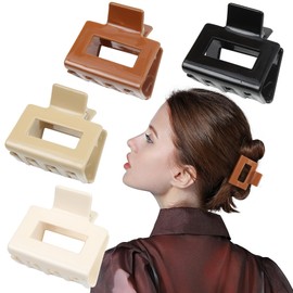 Bgffuy 4PCS Medium Claw Clips for Thin Hair - 2" Small Square Hair Clips for Women (Warm color)