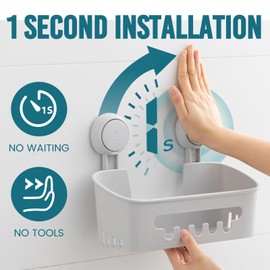 TAILI Shower Caddy Suction Cup 2 Pack Heavy Duty Bathroom Shower Organizer Removable Shelves for Inside Shampoo Wall Mounted Plastic Storage for Bathroom Accessories, Grey