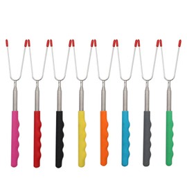 Yolispa Telescopic Barbecue Skewers Stainless Steel 8 Pieces Campfire Grill Fork Stainless Steel Barbecue Fork Barbecue Cutlery Set 22.5 cm - 68 cm Long Roasting Sticks Skewers Barbecue Cutlery Set