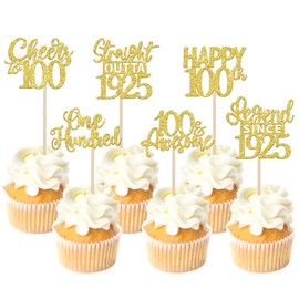 24 piezas de adornos para cupcakes de feliz cumpleaños 100 saludos a 100 púas de cupcakes Straight Outta 1925 Happy 100th Lengend since 1925 decoraciones para tartas para 100 cumpleaños aniversario