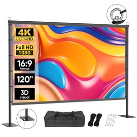Outdoor Projector Screen with Stand - VOOPVOR 120 inch Projector Screen Portable - Lightweight Projection Screens Indoor Front/Rear - Movie Screen 16:9 4K HD with Catty Bag for Backyard Home Theater