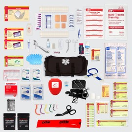 Fully Stocked EMT Trauma Bag – Tactical First Responder Medical Kit with Tourniquet, Vented Chest Seals, Hemostatic Gauze, Trauma Shears, Bandages & Bleeding Control Supplies – Black