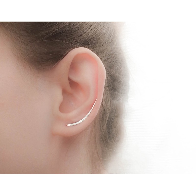 Earrings Sterling Silver Ear Climbers Long Curved Bar Studs
