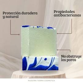 Jabón Artesanal Desodorante Natural con Maranta, Alumbre y Bicarbonato, Barra de 125 Gramos, Diseño Marmoleado Azul y Blanco