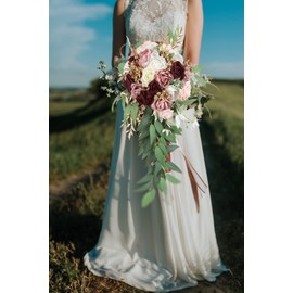 INSUNSIX 9 Inch Artificial Wedding Bouquets for Bride Bridal Bouquet Bridesmaid Bouquet Tossing Bouquet for Wedding Ceremony Anniversary Bridal Shower(Marsala & Blush)