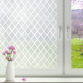 rabbitgoo Window Privacy Film, Decorative Privacy Window Film Sun Blocking, Frosted Glass Window Film, Non-Adhesive Privacy Cling Covering, Static Cling Window Sticker, Floral Lattice, 17.5"×78.7"