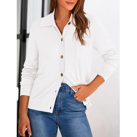 PRETTYGARDEN Women's 2024 Spring Long Sleeve Knitted Button Down Shirts Light Collar Cardigan for Women Dressy Casual Tops (White, Medium)