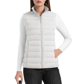YUCOLEN Women's Quilted Puffer Vest with Inner Pockets Winter Warm Lightweight Sleeveless Stand Collar Puffy Jacket 2025(White, Small)
