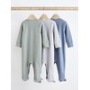 NEXT 3 Pack Baby Cotton Pyjamas, Grey/Blue